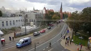 Pożar budynku straży pożarnej w Toruniu