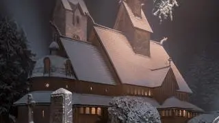 Listopadowa zima przy kościółku Wang w Karpaczu