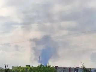 Pożar hali w Siemianowicach Śląskich, widok z Sosnowca 