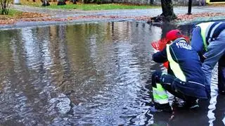Ulewne opady deszczu i zalane drogi w Ustce