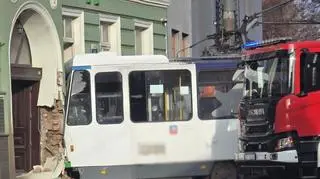Wykolejony tramwaj w Szczecinie