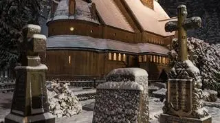 Listopadowa zima przy kościółku Wang w Karpaczu