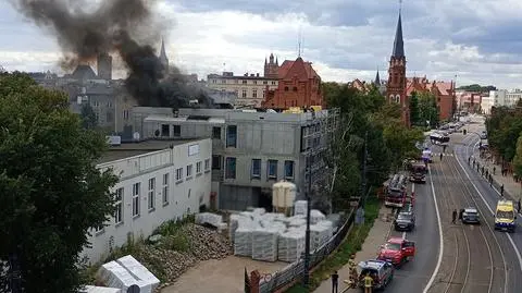 Pożar budynku straży pożarnej w Toruniu