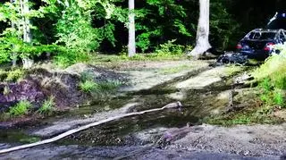 Pożar auta na drodze w okolicach Poddąbia