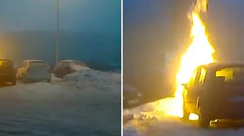 Samochód spłonął przed sklepem