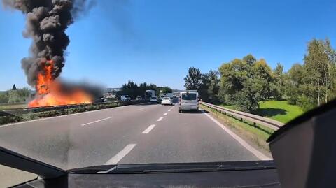 Pożar samochodu ciężarowego na A4