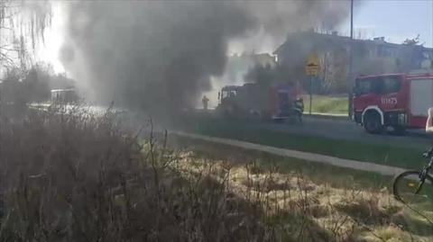 Pożar autobusu w Łodzi na Maratońskiej