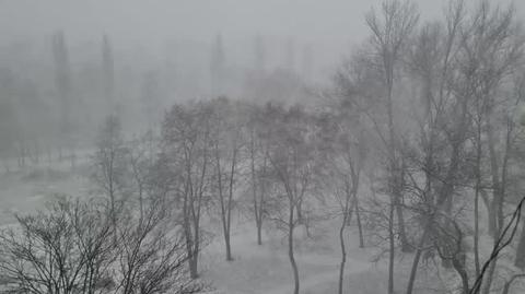 Wichura i opady sniegu w Mysłowicach ( Ślask)