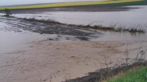 Zalane pola i drogi wokół Olesznej na Dolnym Śląsku