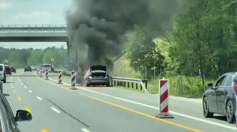 Pożar auta na autostradzie A4