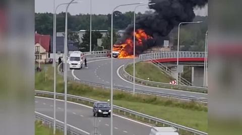 Pożar busa na S2 obwodnica Warszawy